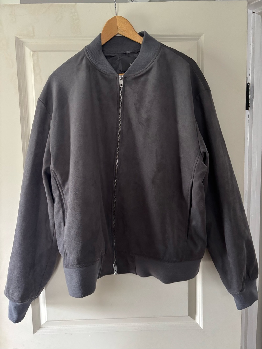H&M Men's Suede Bomber Jacket in Charcoal